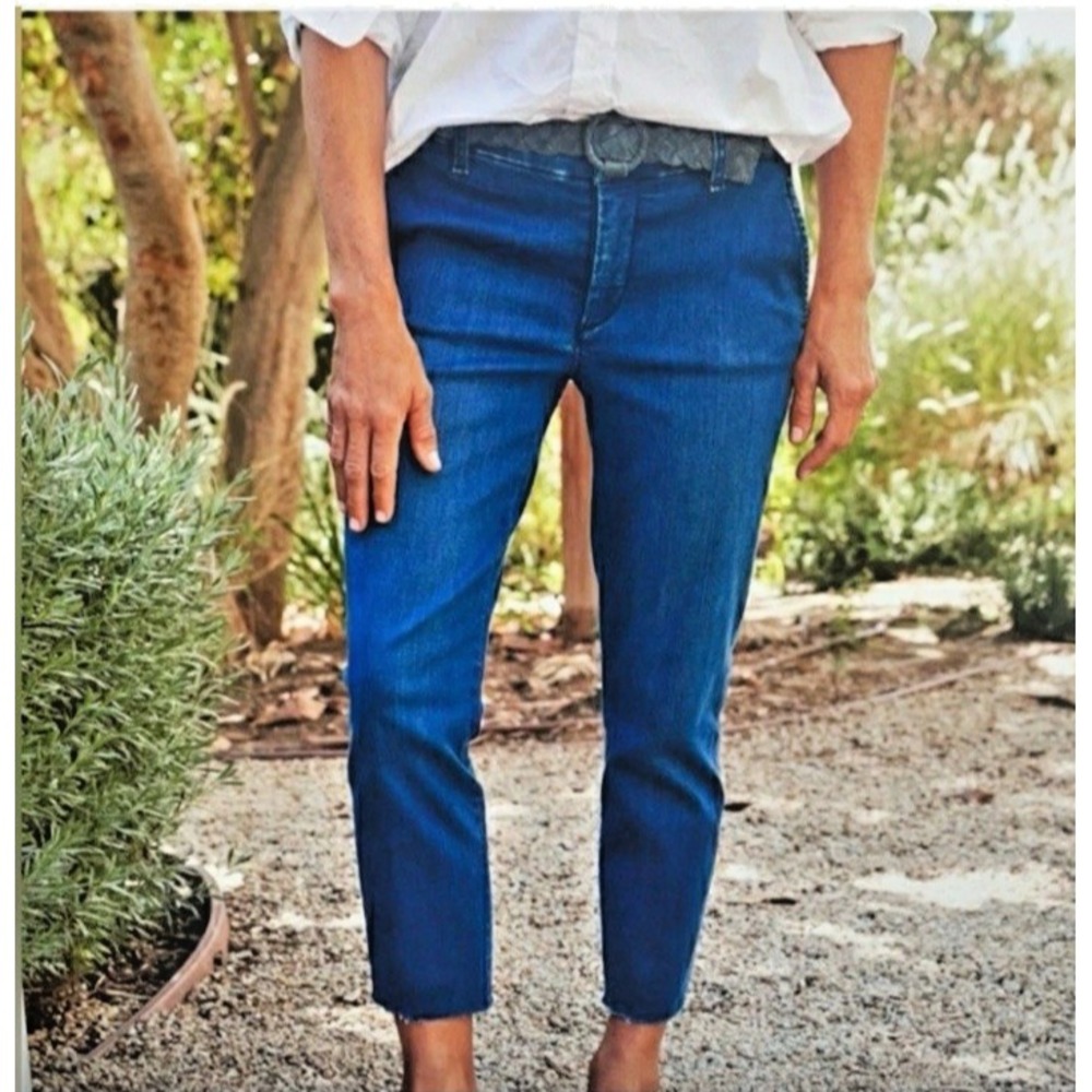 Frank & Eileen Wicklow Denim Jean Trousers Women's  Size 6 Raw Hem Slash Pockets